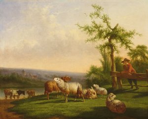 Bir sürü ile pastoral manzara