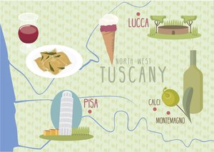 Lucca ve Pisa Haritası, Toskana, İtalya