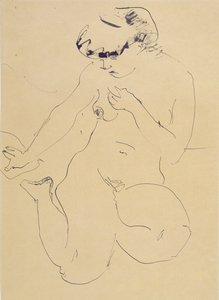 Crouching Nude (kağıt üzerinde kalem ve fırça)