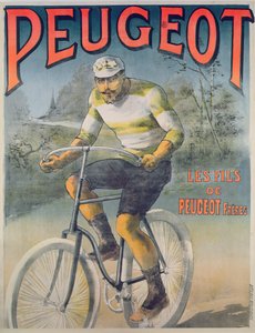 Peugeot bisikletlerinin reklamını yapan afiş (renkli gravür)