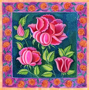 Pembe çiçekler, 1997, (mürekkep ve guaj)