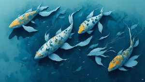 mürekkeple boyama: Koi-Karpfish_blue_02