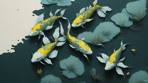 mürekkeple boyama: Koi-Karpfish_gold_02