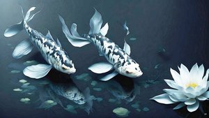 mürekkeple boyama: Koi-Karpfish_beyaz mermer_02