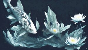 mürekkeple boyama: Koi-Karpfish_white mermer_03