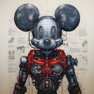 Cyberpunk Mickey Mouse 1#39;in teknik çizimleri