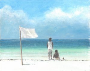 Boys on Beach, Kenya (kağıt üzerinde akrilik)