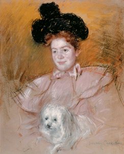 Bir köpek tutan kadın (kağıt üzerinde pastel)