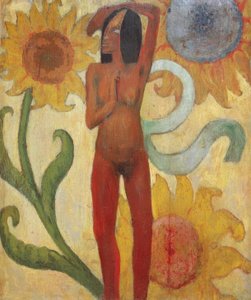 Nackte Frauenfigur mit Sonnenblumen (od. Karibische Frau)