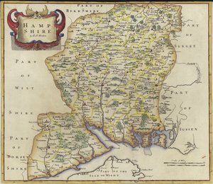 Hampshire Haritası (renkli gravür)