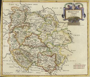 Herfordshire Haritası (renkli gravür)