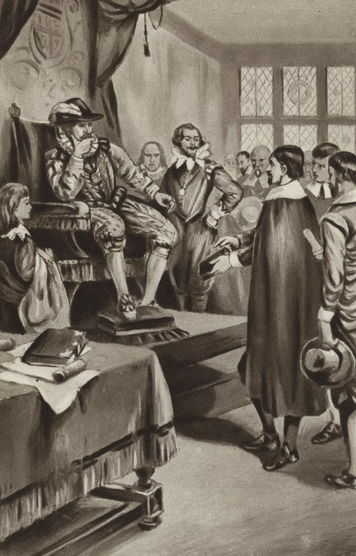 King James VI threatens the Puritans that he will make them conform to the Church or harry them out of the land  by English School