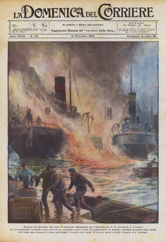 Tuna Nehri üzerinde alevler by Achille Beltrame