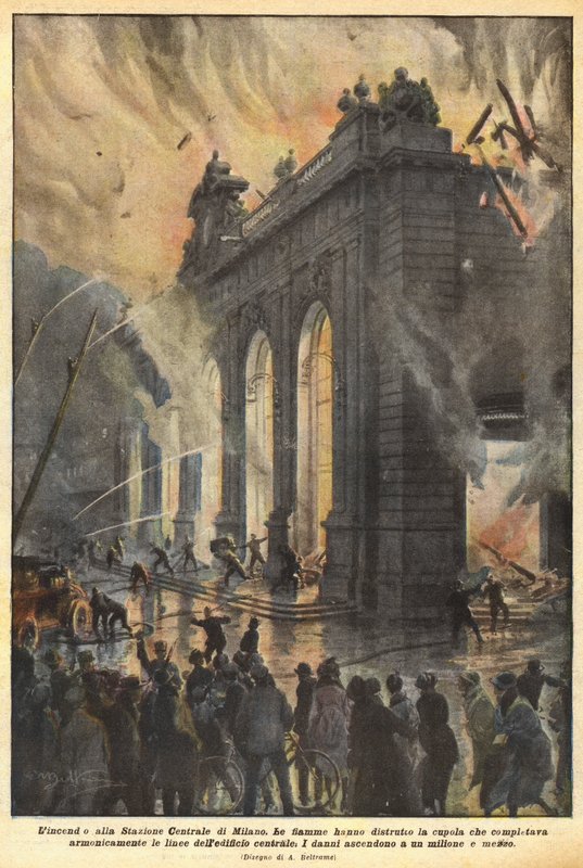 Milano Merkez İstasyonunda Yangın by Achille Beltrame