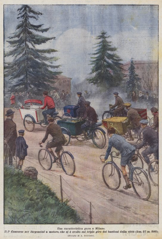 Milano'da karakteristik bir yarış by Achille Beltrame