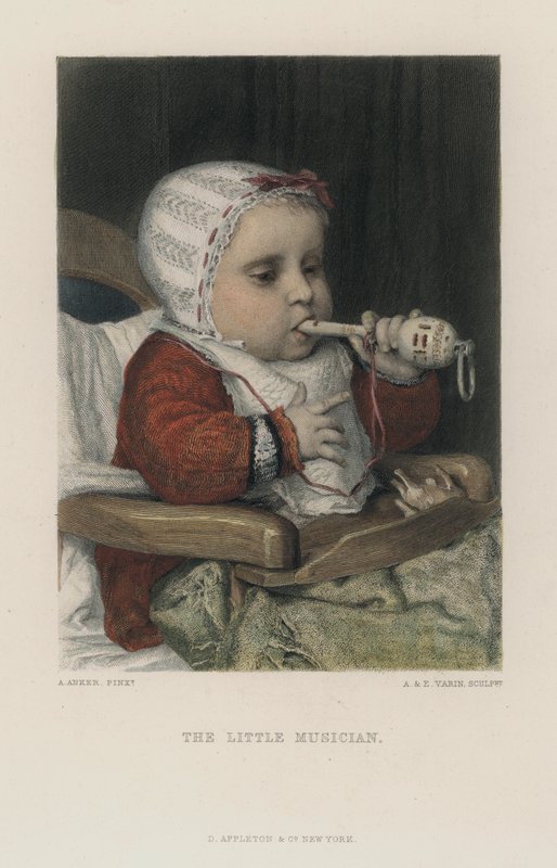 Küçük Müzisyen (renkli gravür) by Albert Anker
