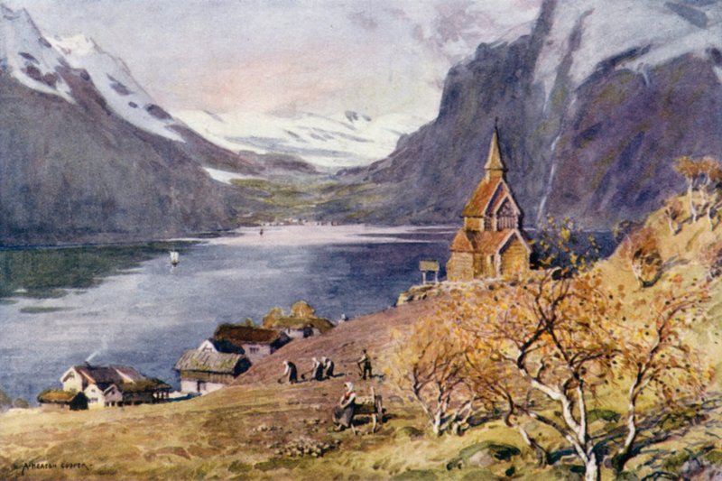 Urnaes Church, Lyster, Sogne Fjord  by Alfred Heaton Cooper