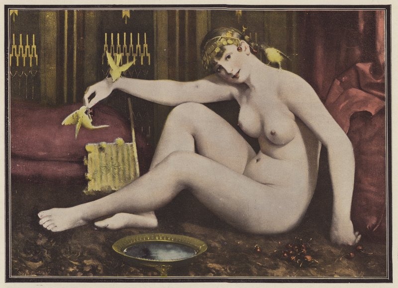 Kuşları beslemek (renkli taş) by Alphonse Pellet