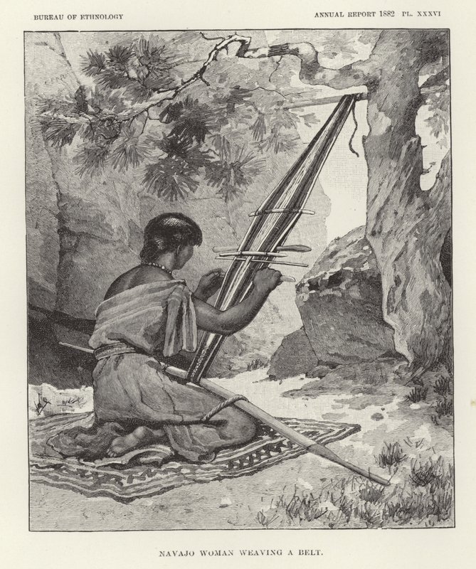 Navajo kadın bir kemer dokuma by American School