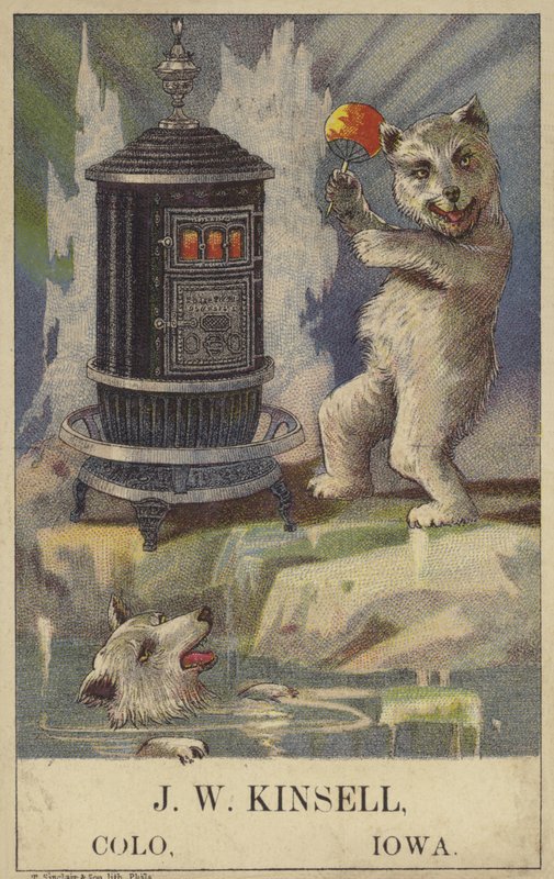 Bir sobanın yanında dans eden kutup ayısı (chromolitho) by American School