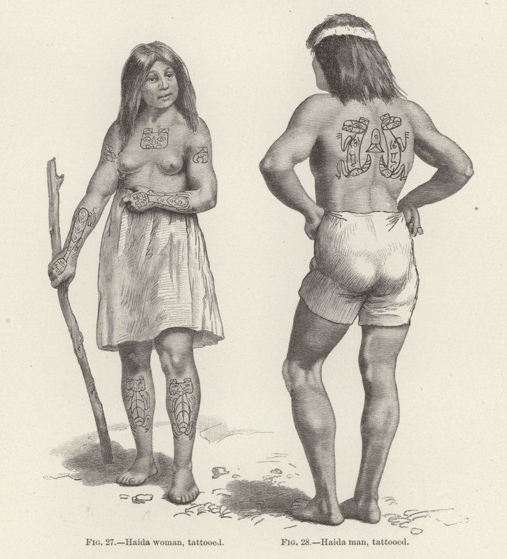 Dövmeli Haida kadın ve erkek by American School