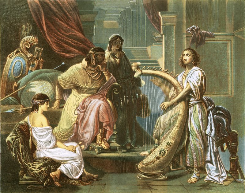 David, Saul için arp çalıyor by Andreas Cellarius