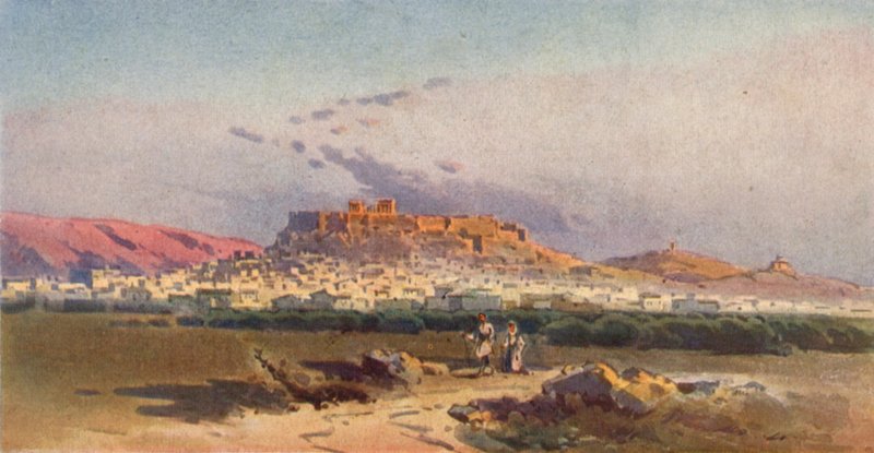 Atina ve Akropolis (renkli taş) by Angelos Giallinos