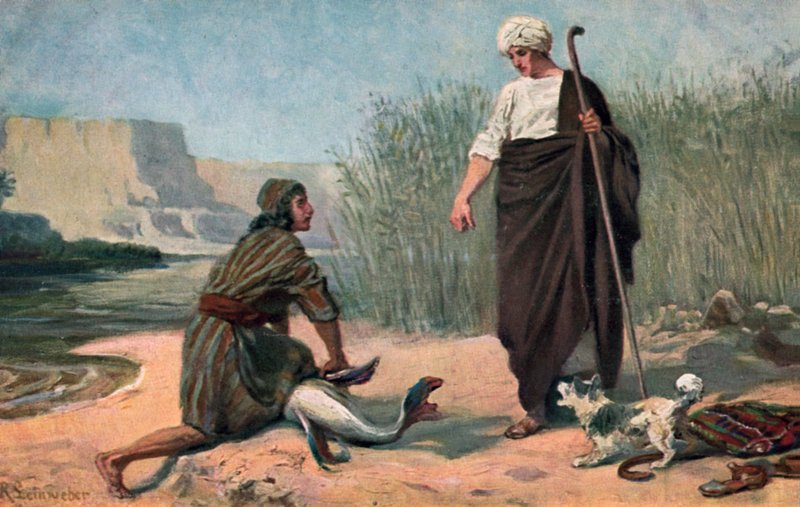 Tobias ve Melek (renkli taş) by Anton Robert Leinweber