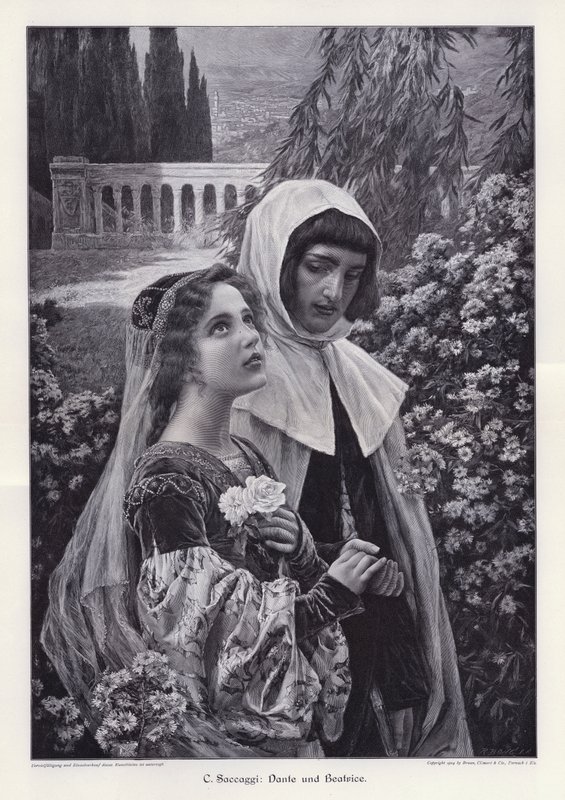 Dante ve Beatrice (gravür) by Cesare Saccaggi