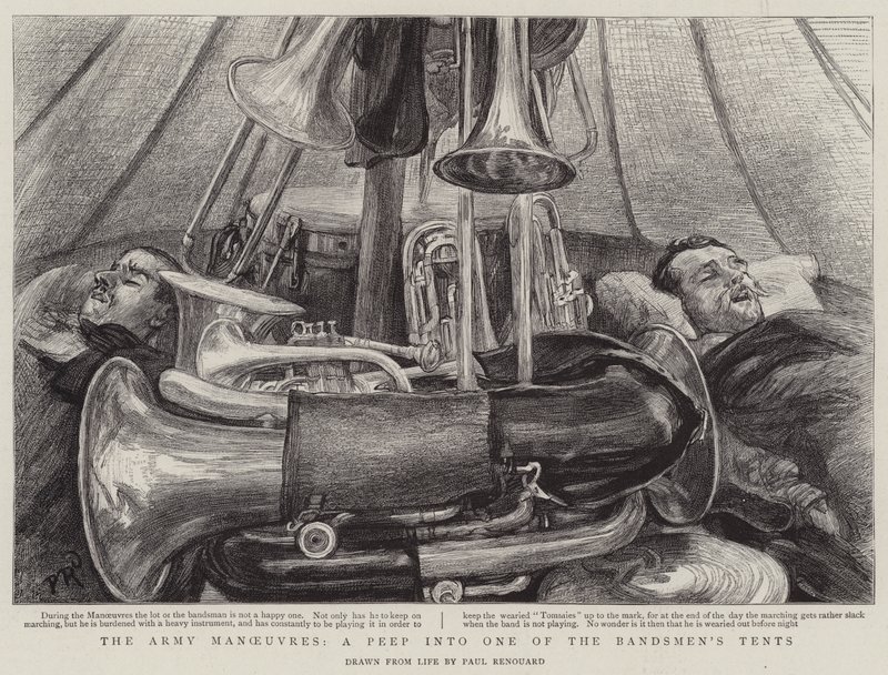 Ordu Manevraları, Bando Oyuncularının Çadırlarından Birine Dikizleme by Charles Paul Renouard