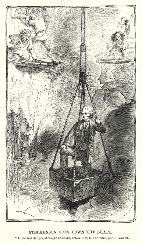 Stephenson şafttan aşağı iniyor (gravür) by Charles Altamont Doyle