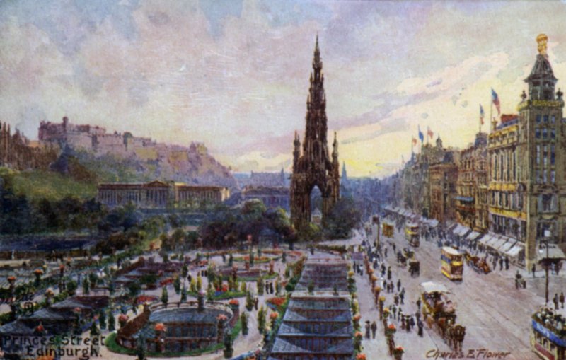 Princes Street, Edinburgh, İskoçya (renkli taş) by Charles Edwin Flower