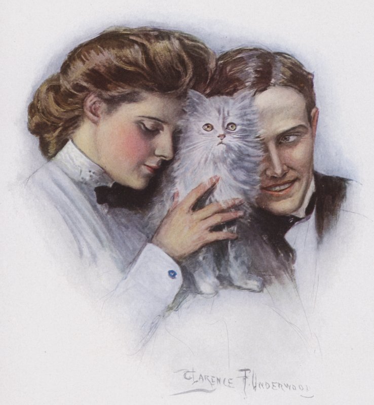 Bir kedi ile çift by Clarence F. Underwood