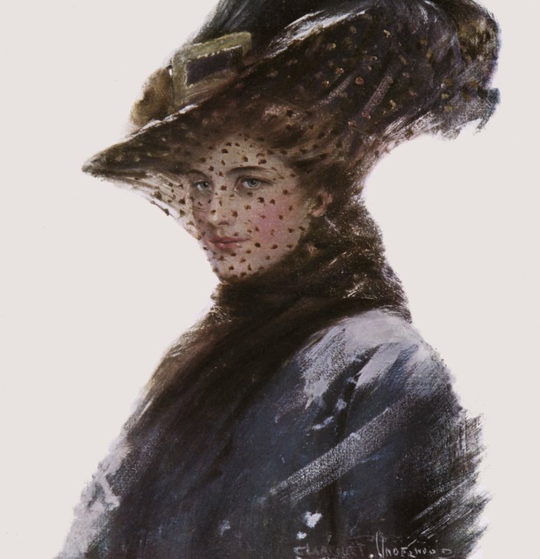 Şapka ve peçe takan bir kadının portresi by Clarence F. Underwood