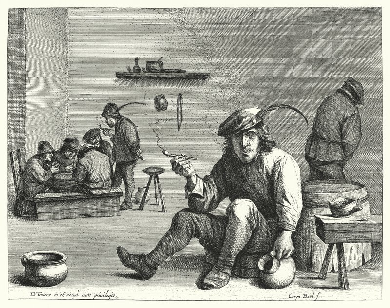 Sigara içen (gravür) by David the Younger (after) Teniers