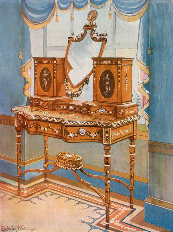 Saten Ahşap Tuvalet Masası Madalyonlu by Edwin John Foley
