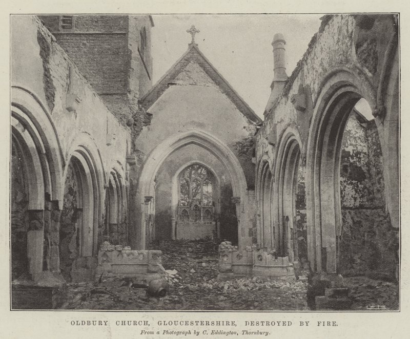 Oldbury Kilisesi, Gloucestershire, Yangın tarafından yok edildi by English Photographer