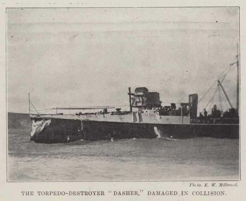 Torpido-Destroyer Dasher, Çarpışmada hasar gördü by English Photographer