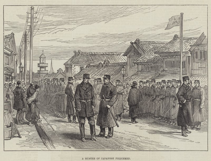 Japon Polislerinin Toplanması (gravür) by English School