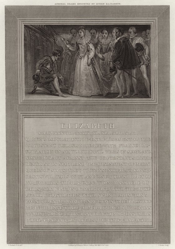 Amiral Drake, Kraliçe Elizabeth tarafından şövalye ilan edildi by English School