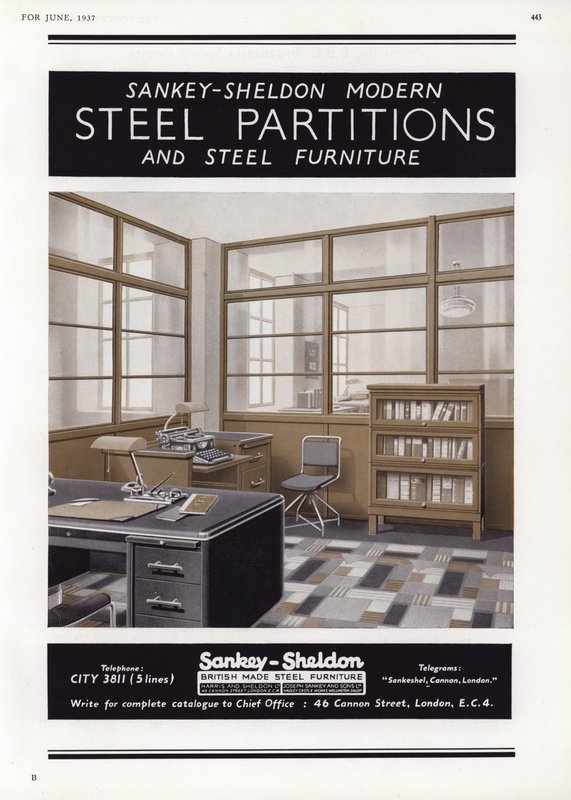 Sankey-Sheldon Çelik Bölmeler için Reklam, 1937 by English School