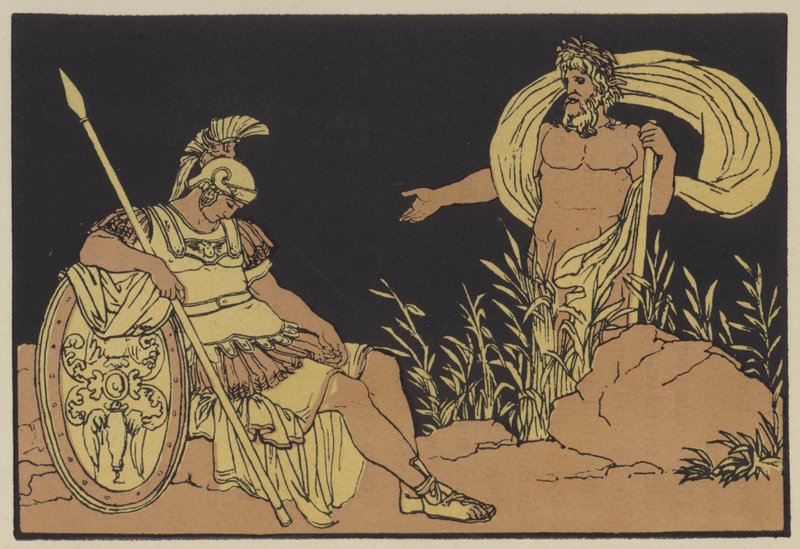 Aeneas ve Tiber (renkli lito) by English School