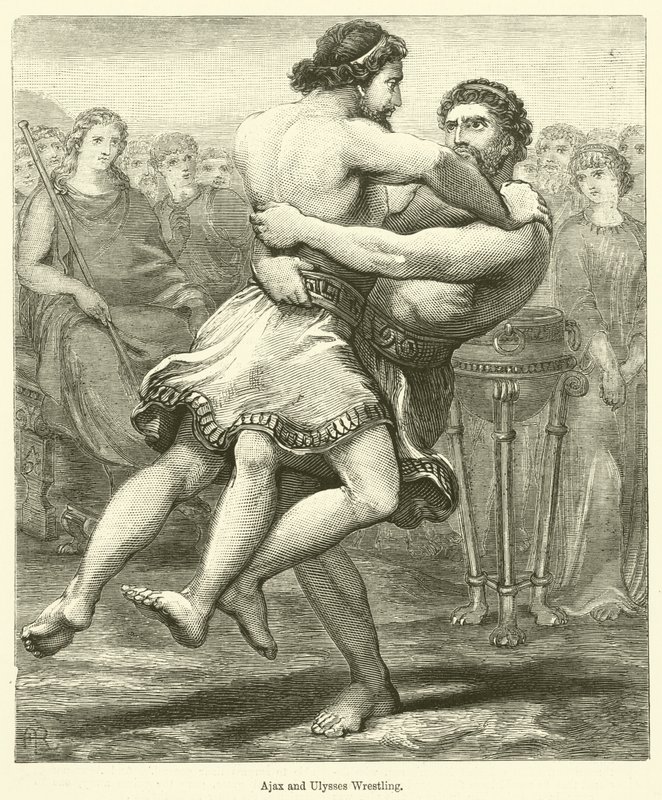 Ajax ve Ulysses güreşi (gravür) by English School
