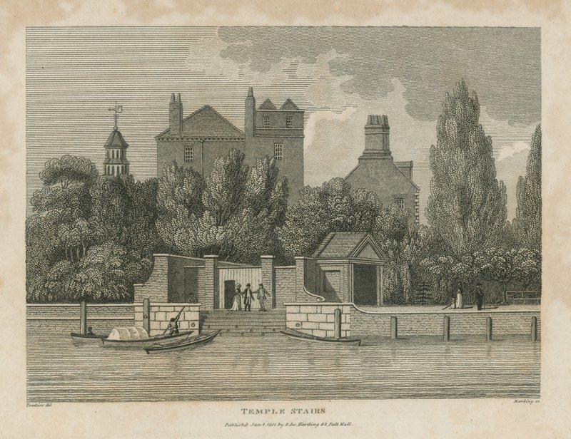 Temple Merdivenlerinde su üzerinde tekneler by English School