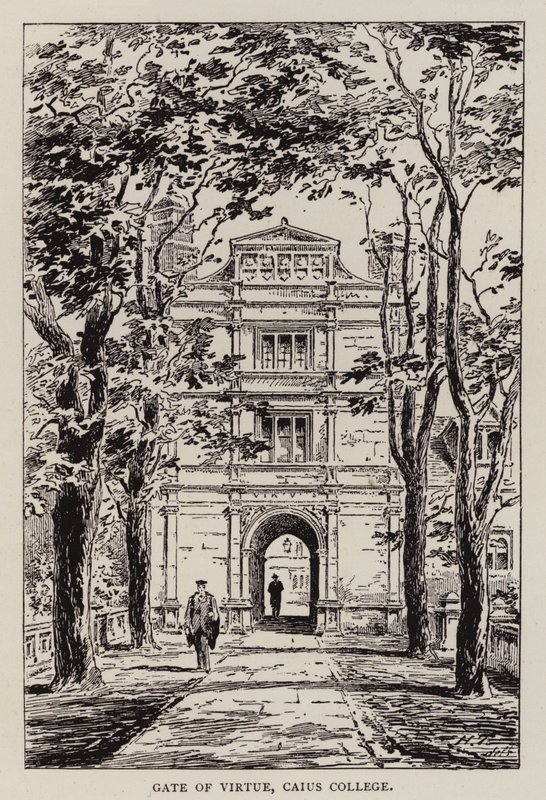 Cambridge: Erdem Kapısı, Caius Koleji (gravür) by English School