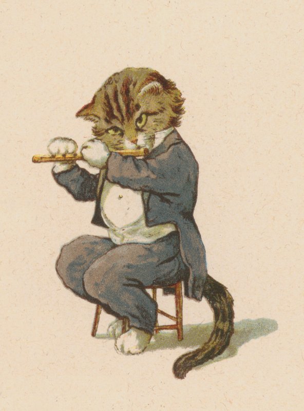 Flüt çalan kedi (chromolitho) by English School