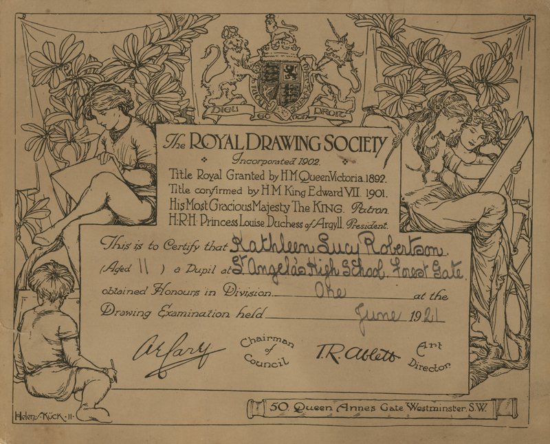 Royal Drawing Society tarafından verilen sertifika by English School