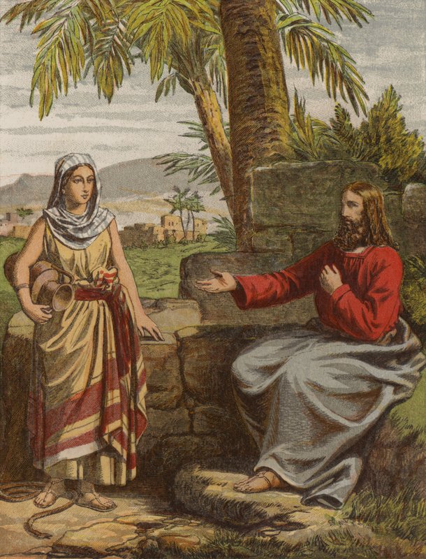 İsa ve Samiriyeli Kadın (chromolitho) by English School