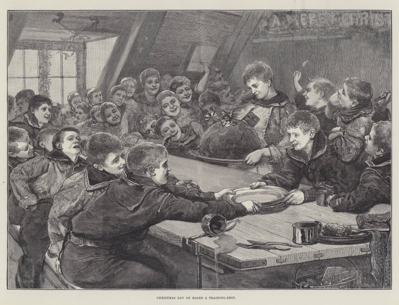 Bir Eğitim Gemisinde Noel Günü (gravür) by English School