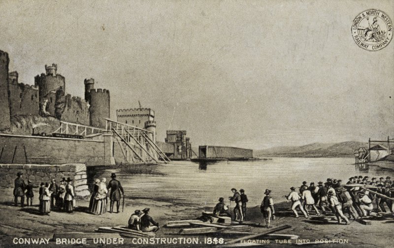 Conway Köprüsü yapım aşamasında, 1848 by English School